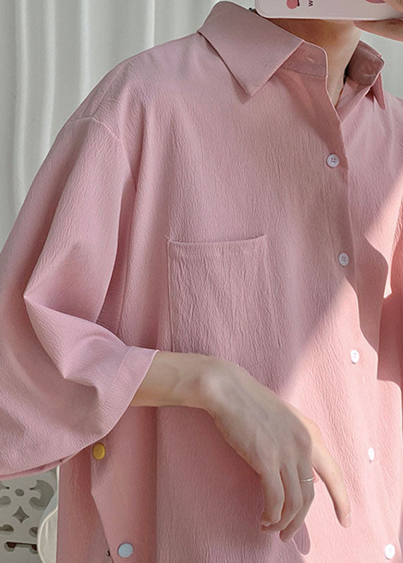 Pink Peter Pan Collar Cozy Chiffon Shirt Summer