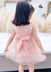 Pink Peter Pan Collar Tulle Girls Maxi Dress Summer