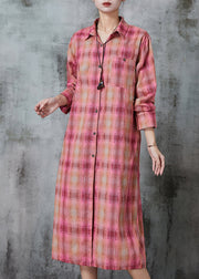 Pink Plaid Cotton Long Shirt Oversized Spring