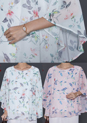 Pink Print Chiffon Top Oversized Batwing Sleeve