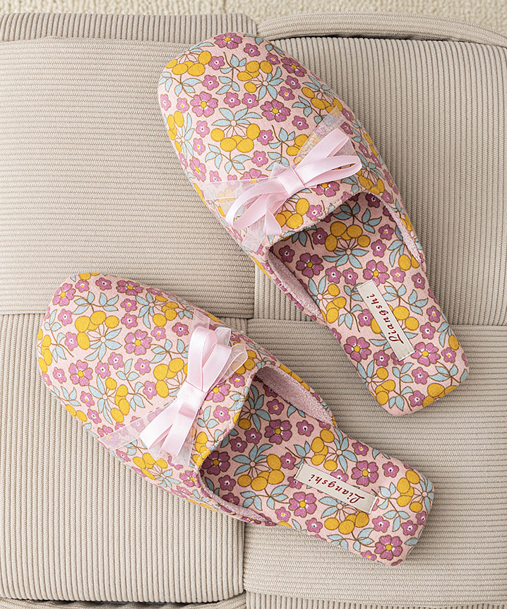 Pink Print Slippers Shoes Cotton Fabric Comfy Splicing