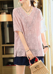 Pink Side Open Chiffon Shirt Short Sleeve