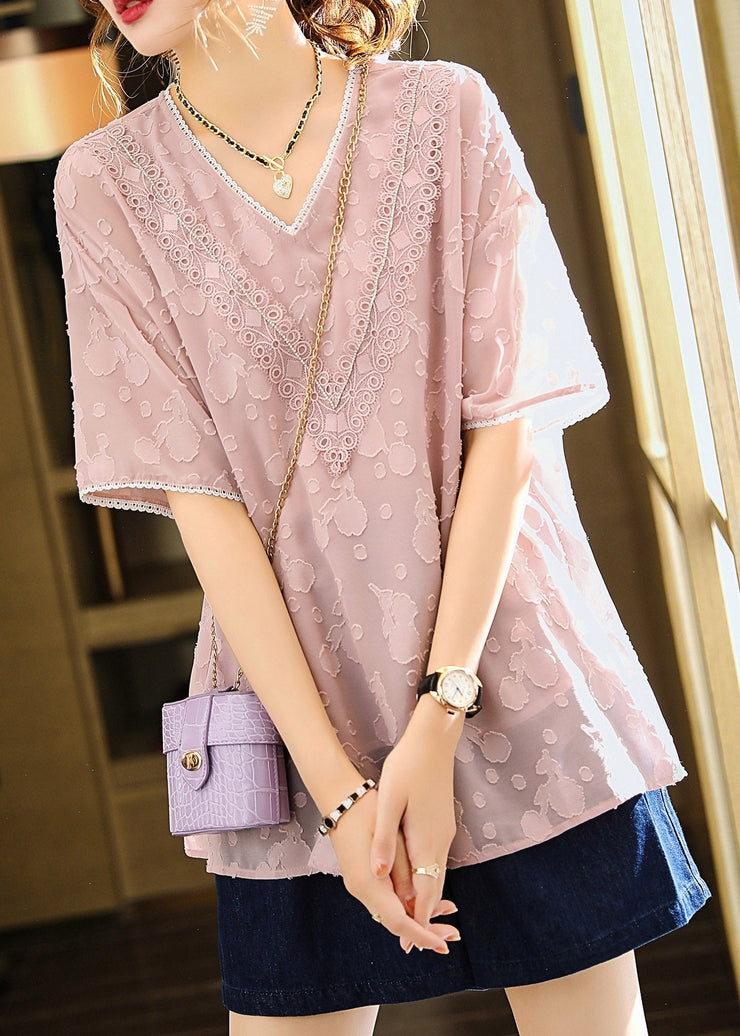 Pink Side Open Chiffon Shirt Short Sleeve