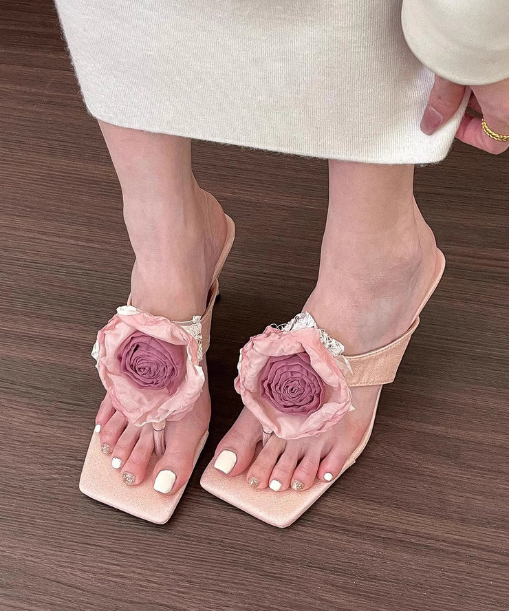 Pink Stiletto Floral Fashion Splicing High Heel Flip Flops Peep Toe