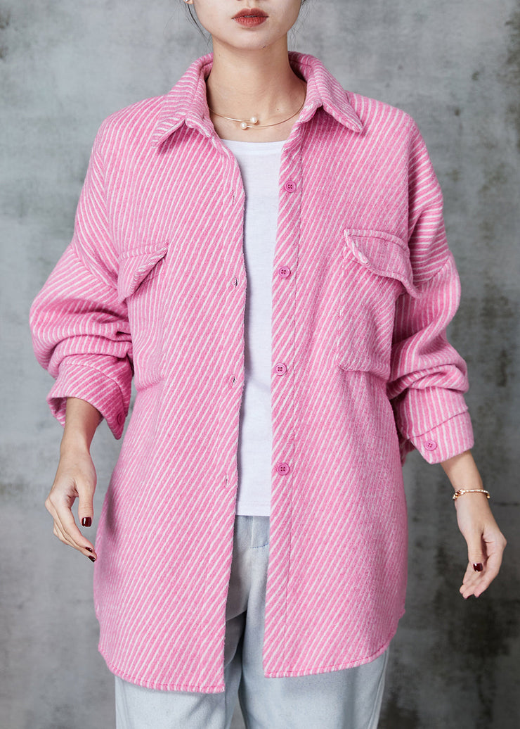 Pink Striped Corduroy Coat Oversized Pockets Spring