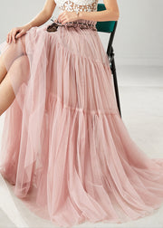 Pink Tulle Beach Skirts Embroidered Ruffled Spring