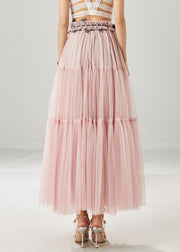 Pink Tulle Beach Skirts Embroidered Ruffled Spring