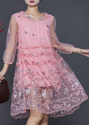 Pink Tulle Hooded Dress Embroidered Summer