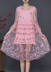 Pink Tulle Hooded Dress Embroidered Summer