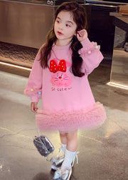 Pink Tulle Patchwork Tulle Kids Long Dresses Spring