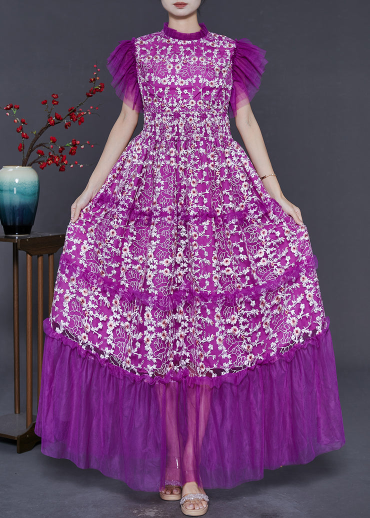 Pitaya Patchwork Tulle Party Dress Embroidered Summer