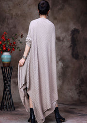 Plus Size Apricot Asymmetrical Design Knit Wool Cardigan Long Sleeve