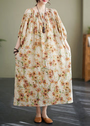 Plus Size Apricot Print Wrinkled Robe Dress Summer