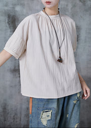 Plus Size Apricot Stand Collar Linen Tank Summer