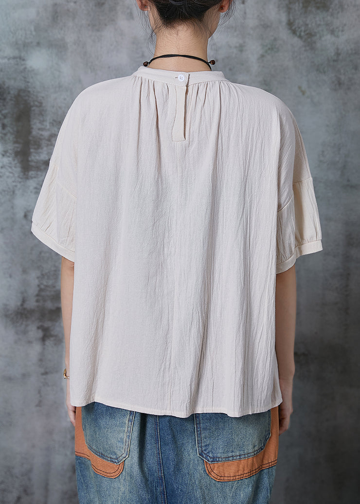 Plus Size Apricot Stand Collar Linen Tank Summer