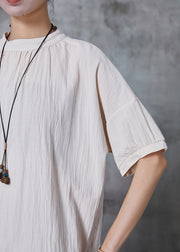 Plus Size Apricot Stand Collar Linen Tank Summer