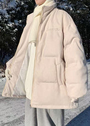 Plus Size Apricot Stand Collar Zip Up Pockets Men Parkas Winter