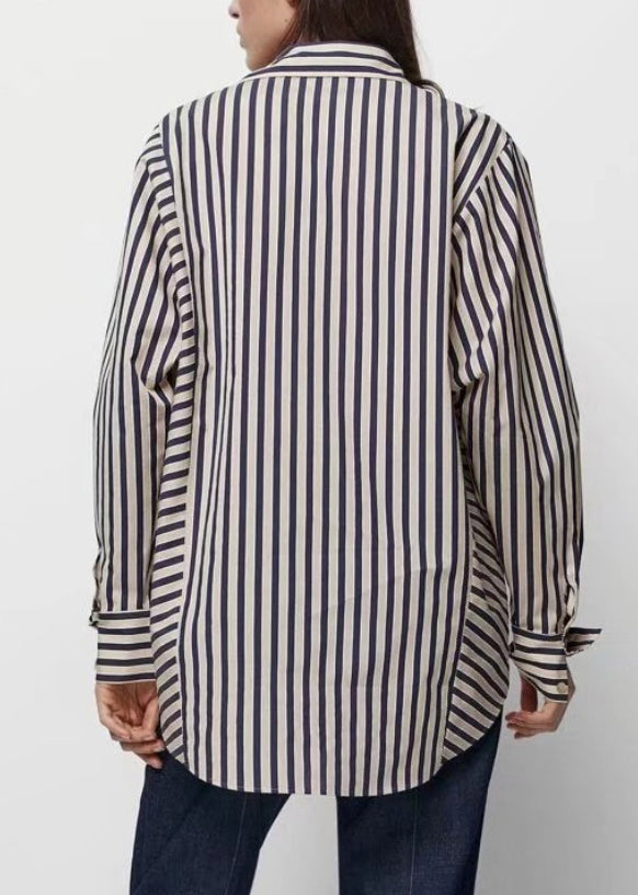 Plus Size Asymmetrical Striped Patchwork Shirts Spring