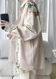 Plus Size Beige Embroidered Button Cotton Neutral Coats Spring