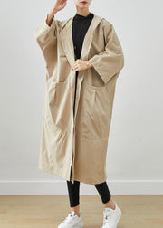 Plus Size Beige Hooded Oversized Cotton Coats Batwing Sleeve