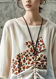 Plus Size Beige O-Neck Print Patch T Shirt Summer