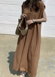 Plus Size Beige Peter Pan Collar Solid Long Dress Summer