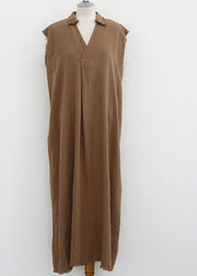 Plus Size Beige Peter Pan Collar Solid Long Dress Summer