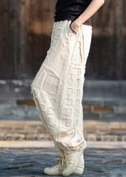 Plus Size Beige Pockets Patchwork Linen Lantern Pants Fall