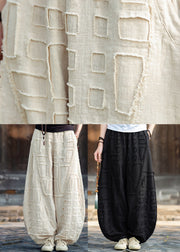 Plus Size Beige Pockets Patchwork Linen Lantern Pants Spring