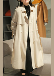 Plus Size Beige Turn-down Collar Button Sashes Woolen Coat Winter