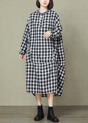 Plus Size Big Plaid Pockets Patchwork Cotton Long Dresses Fall