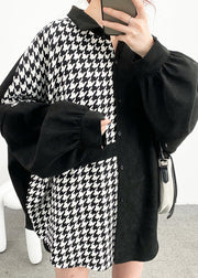 Plus Size Black Asymmetrical Button Patchwork Cotton Shirt Batwing Sleeve