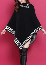 Plus Size Black Asymmetrical Print Patchwork Knit Sweaters Dresses Fall