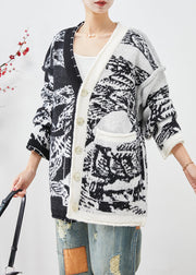 Plus Size Black Asymmetrical Tie Dye Knit Cardigans Fall