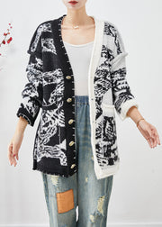 Plus Size Black Asymmetrical Tie Dye Knit Cardigans Fall