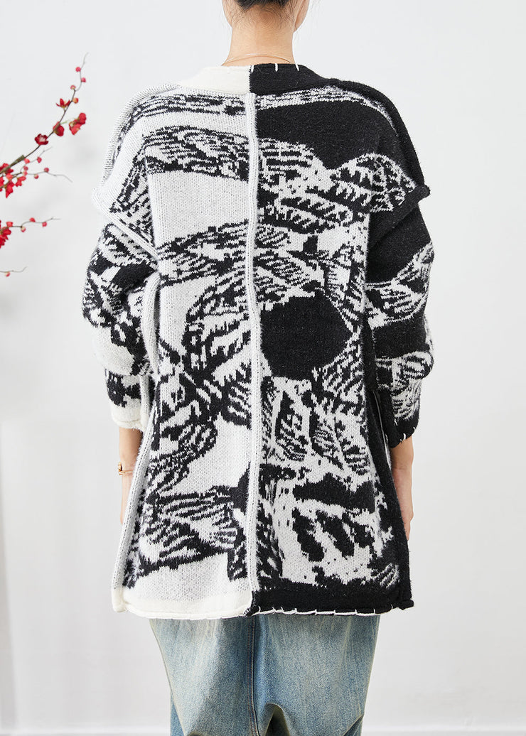 Plus Size Black Asymmetrical Tie Dye Knit Cardigans Fall