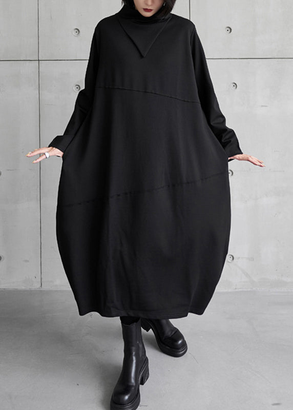 Plus Size Black Asymmetrical Turtleneck Dress Long Sleeve