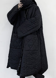 Plus Size Black Bow Button Pockets Mens Long Parka Winter