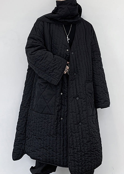 Plus Size Black Bow Button Pockets Mens Long Parka Winter