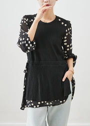 Plus Size Black Cinched Patchwork Fake Two Piece Shirt Top Fall