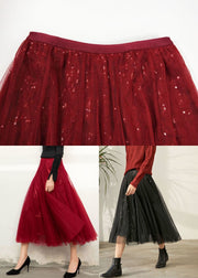 Plus Size Black Elastic Waist Sequins Tulle Skirt Spring