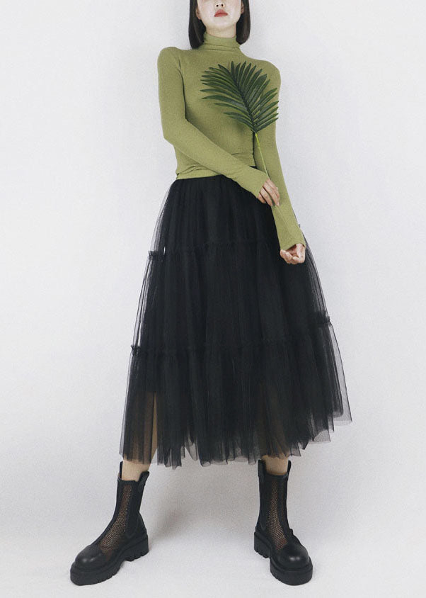 Plus Size Black Elastic Waist Solid Color Tulle A Line Skirts Summer