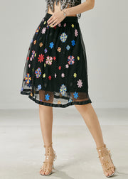 Plus Size Black Embroidered Floral Tulle Skirt Summer