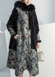 Plus Size Black Fox Collar Patchwork Wear On Both Sides Cashmere Coat Winter