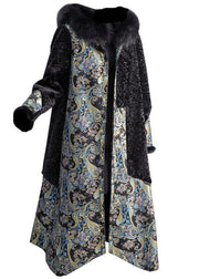 Plus Size Black Fox Collar Patchwork Wear On Both Sides Cashmere Coat Winter