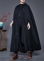 Plus Size Black Hooded Oversized Woolen Trench Cloak Sleeves