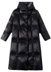 Plus Size Black Hooded Zip Up Duck Down Jacket In Winter