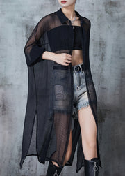 Plus Size Black Oversized Hollow Out Tulle Long Cardigan Summer