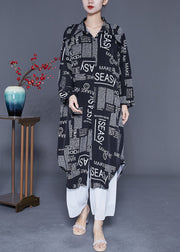 Plus Size Black Oversized Letter Print Chiffon Shirt Dresses Summer