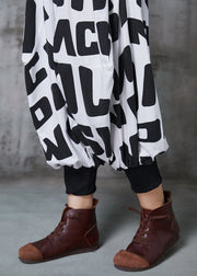 Plus Size Black Oversized Letter Print Cotton Lantern Pants Spring